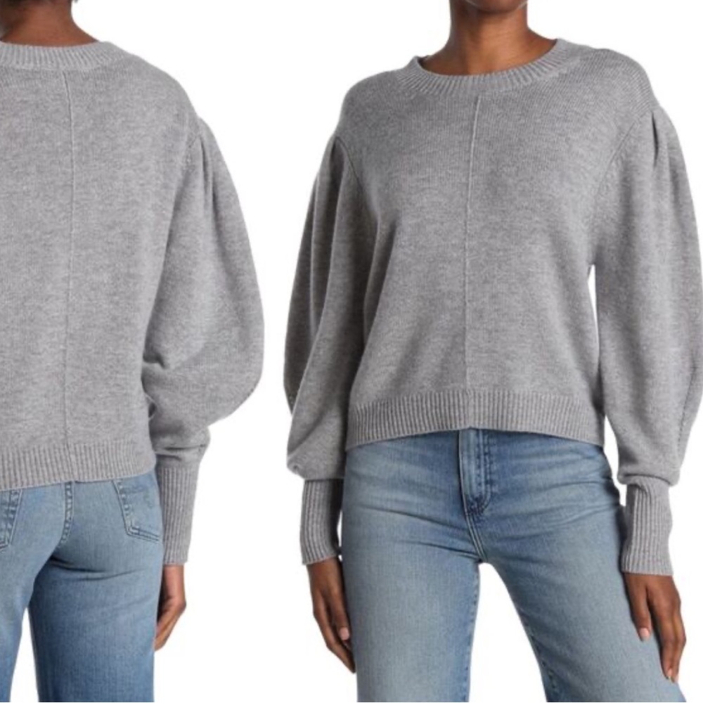 Something Navy Minnie Puff Sleeve Wool Cashmere Sweater